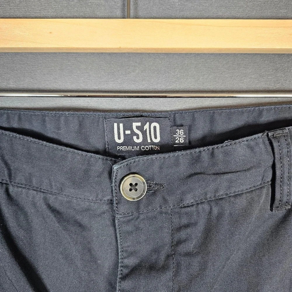 Under 5'10 Pants Mens 36x26 Black Premium Cotton Chino Stretch Casual Straight